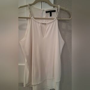 White House Black Market White Sleeveless Top Jewel Neckline Layered Hem Size M